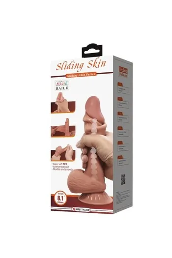 PRETTY LOVE SLIDING SKIN SERIES Realistic Dildo with Sliding Brown Skin and Suction Cup, 20.6 cm