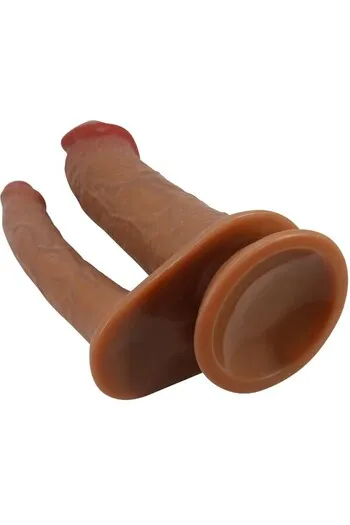 PRETTY LOVE GORAN: Dildo doppio realistico in tono naturale mulatto, 160x85x230 mm