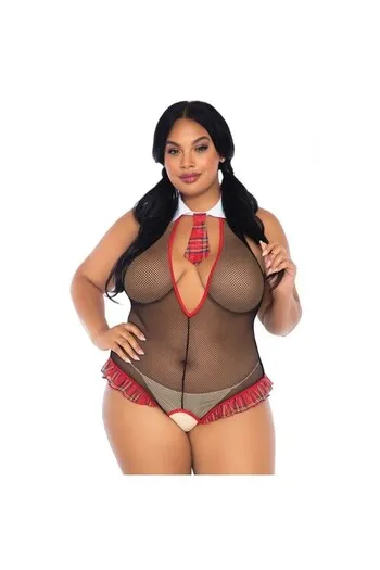 LEG AVENUE - SCHOOLGIRL CROTHLESS FITNESS TEDDY PLUS TAGLIA