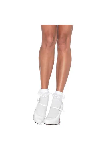 LEG AVENUE - CALZINI IN PIZZO BIANCO CON VOLANT