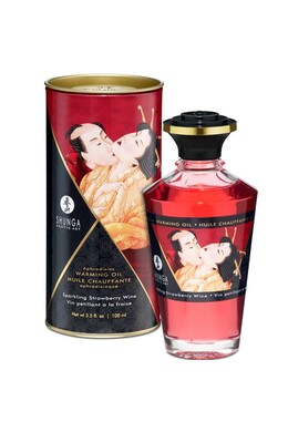 Shunga Sensual Massage Oil - Heat Effect with Strawberry & Cava Flavor | World Leader in Erotic Cosmetics