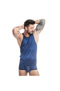 NAVAL - Camiseta de Tirantes in Blu Marino con Strisce Verticali di Raso | Anais Apparel