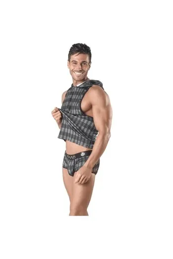 AEGIS Camiseta con Cappuccio e Stampa a Quadri - Lingerie Sessuale di Alta Qualità