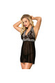 Elegant black babydoll with floral embroidery