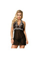 Babydoll elegante in nero con ricami floreali