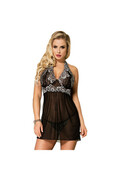 Babydoll elegante in nero con ricami floreali