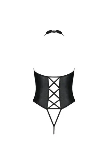 Teddy Nancy: Lingerie Sensuale in Pelle Nera con Scollo Profondo | Passion