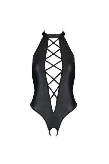 Teddy Nancy: Lingerie Sensuale in Pelle Nera con Scollo Profondo | Passion