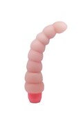 Anal vibrator with multiple ridges and curved shaft