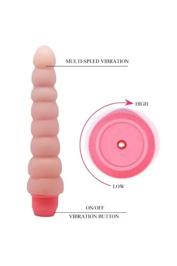 Anal vibrator with multiple ridges and curved shaft