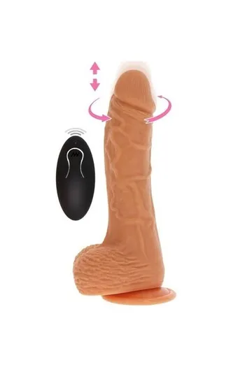 Vibrating rotating thrusting dildo
