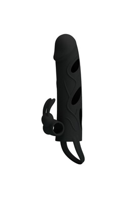 Silicone Penis Sleeve with Vibration and Clitoral Stimulation - Pretty Love