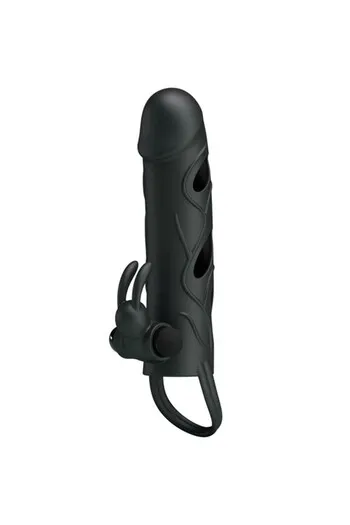 Silicone Penis Sleeve with Vibration and Clitoral Stimulation - Pretty Love