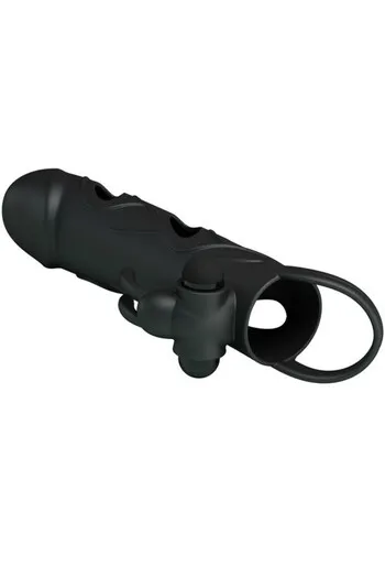 Silicone Penis Sleeve with Vibration and Clitoral Stimulation - Pretty Love