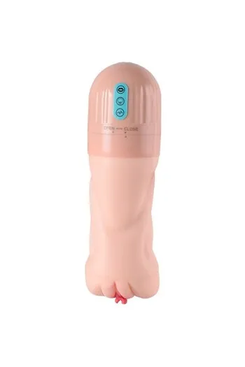 Realistic vagina-shaped masturbator with suction and vibration