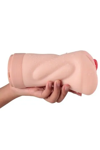 Realistic vagina-shaped masturbator with suction and vibration