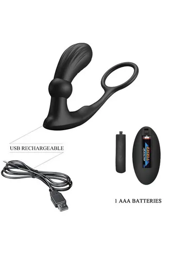Penis Ring with Anal Plug and Remote Control - Double Stimulation