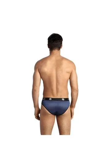 Slip Uomo ANAIS FOR MEN - Satinato Nero con Righe Blu Marino | Lingerie Sessuale di Alta Qualità