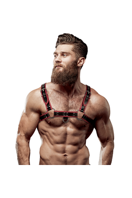 FETISH SUBMISSIVE ATTITUDINE - IMBRACATURA PER IL PETTO IN ECOPELLE DA UOMO NERA/ROSSA