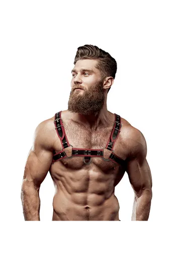 FETISH SUBMISSIVE ATTITUDINE - IMBRACATURA PER IL PETTO IN ECOPELLE DA UOMO NERA/ROSSA