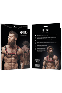 FETISH SUBMISSIVE ATTITUDINE - IMBRACATURA PER IL PETTO IN ECOPELLE DA UOMO NERA/ROSSA