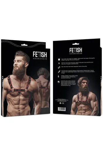 FETISH SUBMISSIVE ATTITUDINE - IMBRACATURA PER IL PETTO IN ECOPELLE DA UOMO NERA/ROSSA