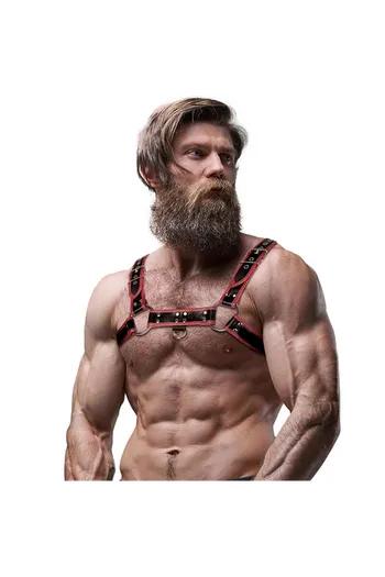 FETISH SUBMISSIVE ATTITUDINE - IMBRACATURA PER IL PETTO IN ECOPELLE DA UOMO NERA/ROSSA
