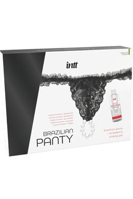 INTT Brazilian Panty Black: Lingerie Sensuale con Perle e Gel alla Fragola