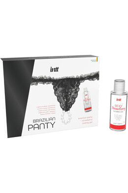 INTT Brazilian Panty Black: Sensual Lingerie with Pearls & Strawberry Gel