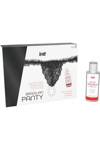 INTT Brazilian Panty Black: Sensual Lingerie with Pearls & Strawberry Gel