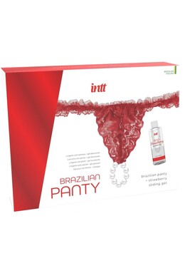 Brazilian Panty Red with Pearls and Strawberry Lube - INTT