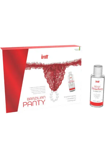 Brazilian Panty Red con Perle e Lubrificante alla Fragola - INTT