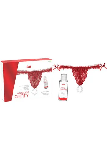 Brazilian Panty Red with Pearls and Strawberry Lube - INTT