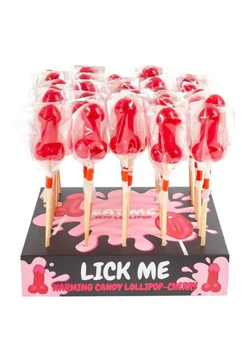 Penis-Shaped Lollipop with Cherry Flavor and Spicy Heat Effect - Try It Now!
