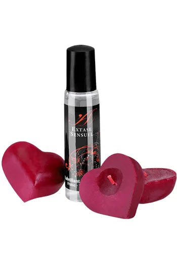 Extase Sensual Kit: Rose Petal Candles & Strawberry Lubricant Gel for a Passionate Night