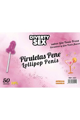 Penis-Shaped Lollipops Gin Tonic Strawberry 10% Alcohol - Diverty Sex | Original Gift