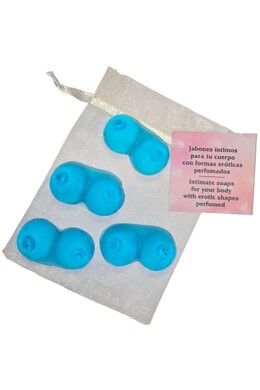 Set 4 Mini Saponi a Forma di Seno Blu Profumati - Regalo Originale per Feste