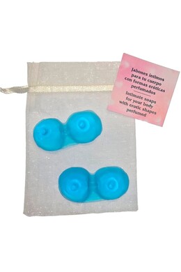 Set of 2 Blue Breast-Shaped Mini Soaps - Original Gift for Parties
