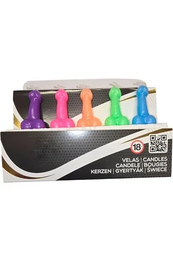 Scatola di 5 Candele a Forma di Pene - Colori Vibranti per Feste