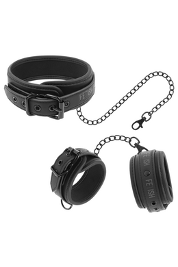 Fetish Submissive BDSM Restraint Set: Vegan Leather Neck and Wrist Cuffs