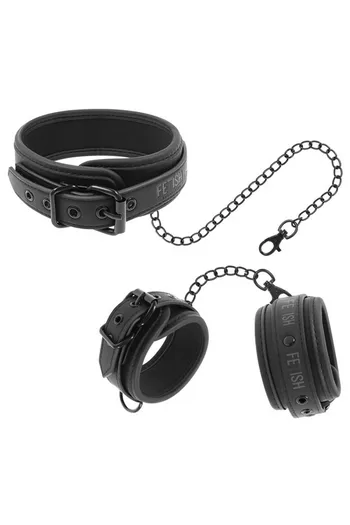 Fetish Submissive BDSM Restraint Set: Vegan Leather Neck and Wrist Cuffs