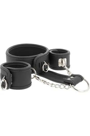 Fetish Submissive Vegan Leather Neck and Wrist Cuffs Set - Advanced BDSM Gear