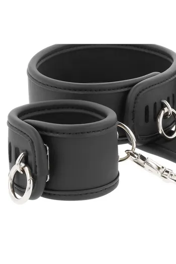 Fetish Submissive Vegan Leather Neck and Wrist Cuffs Set - Advanced BDSM Gear