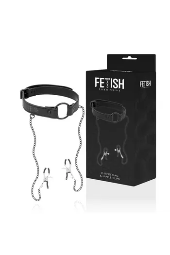 BDSM Gag with Nipple Clamps and Chains - Fetish Submissive