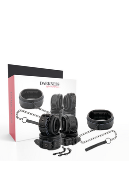 Darkness Leather Collar and Cuffs Set - Secure and Stylish for Intense Play