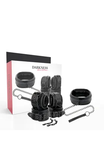 Darkness Leather Collar and Cuffs Set - Secure and Stylish for Intense Play