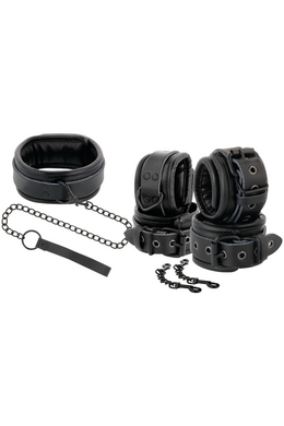 Darkness Leather Collar and Cuffs Set - Secure and Stylish for Intense Play