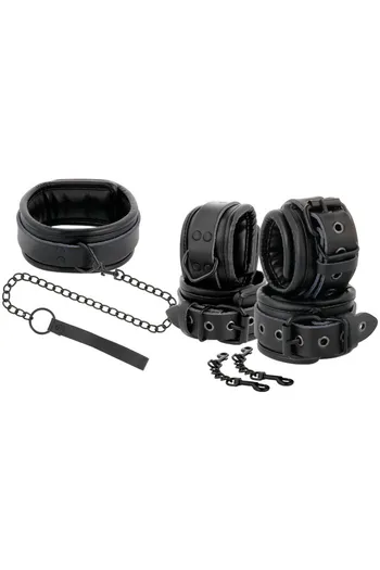 Darkness Leather Collar and Cuffs Set - Secure and Stylish for Intense Play