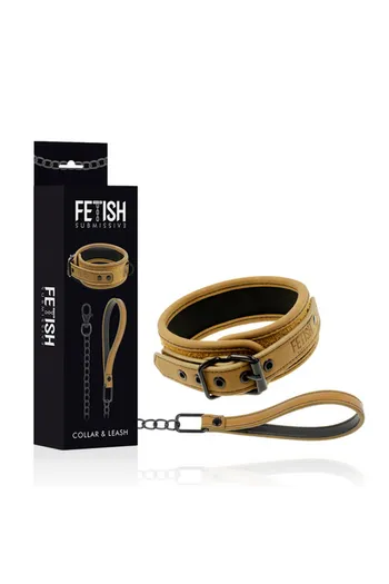 Fetish Submisive Set: Handcuffs and Collar with Chain for BDSM Play