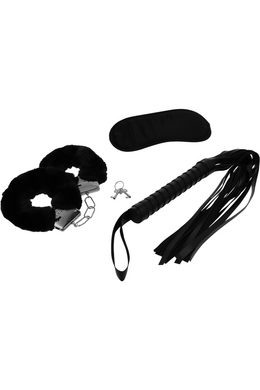 INTENSE FETISH Erotic Set: Vegan Leather Cuffs, Blindfold & Whip
